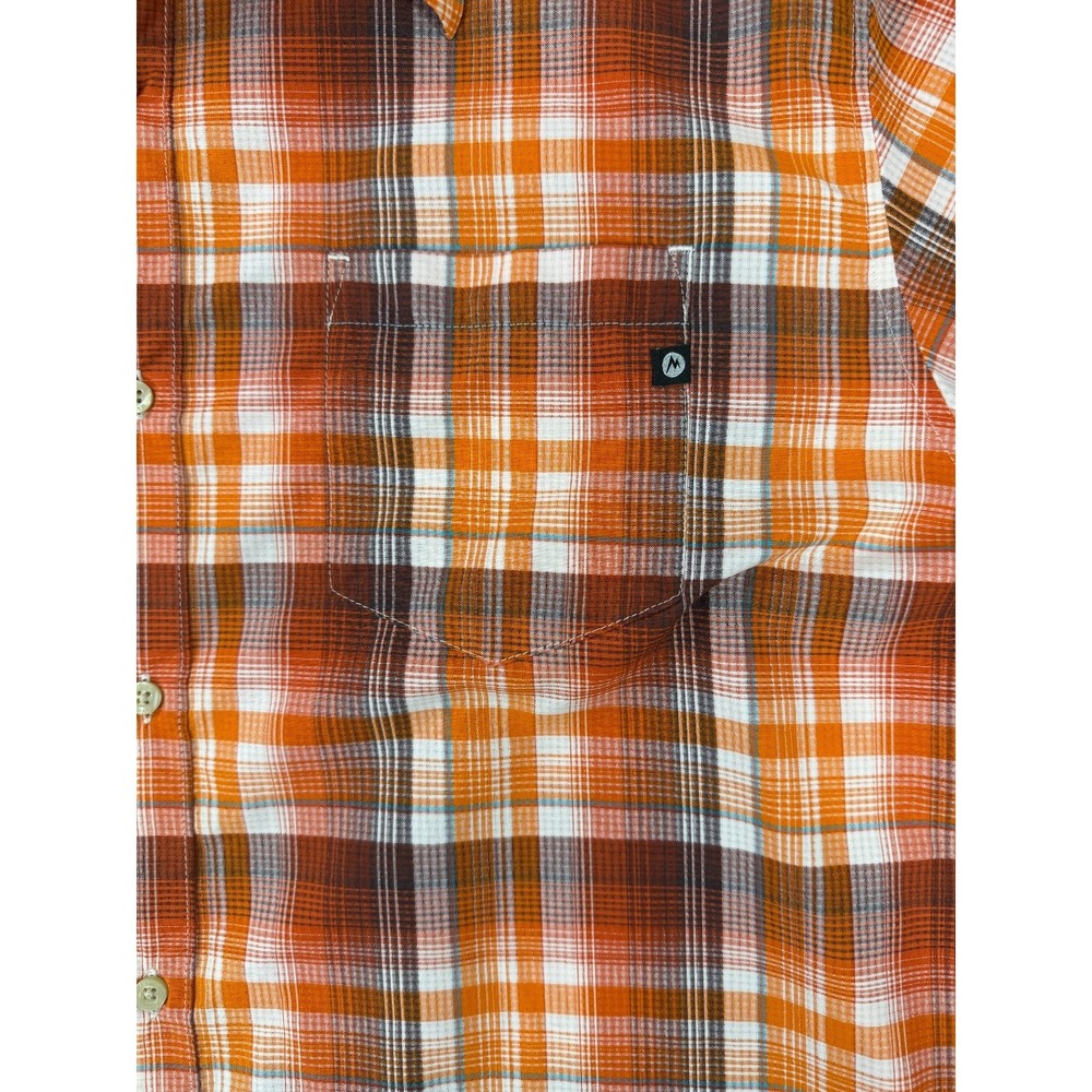 Marmot Button Down Shirt Mens XL Orange Plaid Short Sleeve Hiking Outdoor Casual - Picture 2 of 10